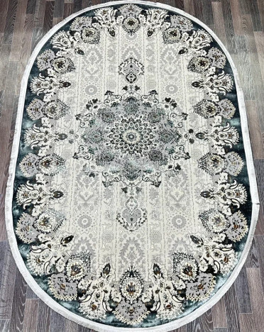 Ковер турецкий L156A FESTIVAL (Полиэстер, серый, голубой) овальный