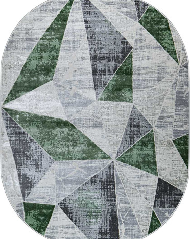 Ковер турецкий 37515A Kleopatra овальный (Полипропилен, зеленый, серый)
