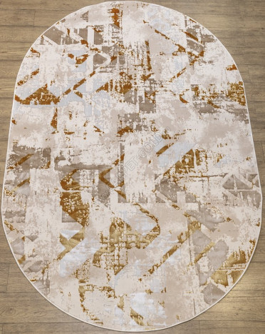 Ковер турецкий EU83J Rich (Полиэстер хит-сет, бежевый, желтый) овальный